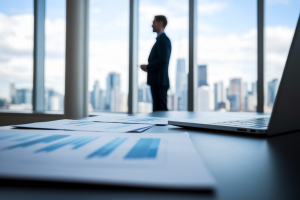 bureau-personne-floutee-fenetre-ville