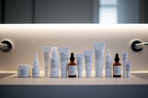 produits-soins-comptoir-minimaliste-miroir-flou