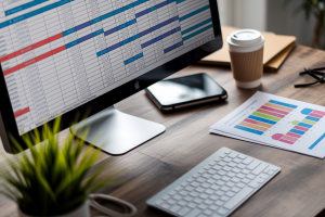 ecran-tableur-documents-plante-cafe