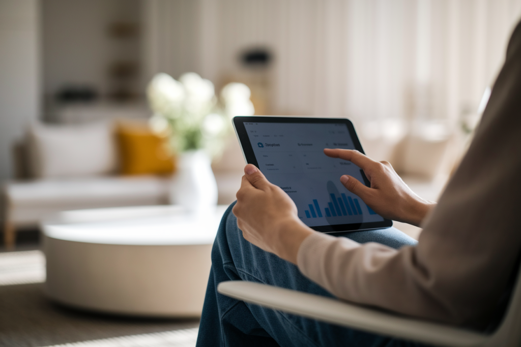 personne-bureau-tablette-salon-minimaliste