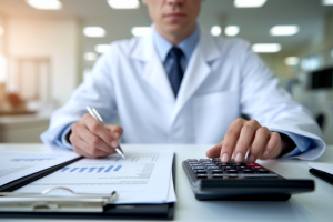 professionnel-blouse-documents-calculatrice