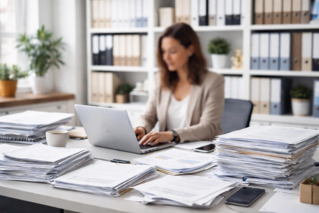 personne-bureau-papiers-ordinateur-etageres