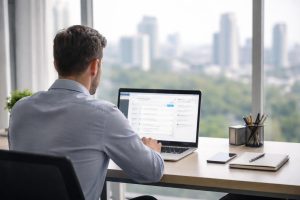 personne-bureau-ordinateur-vue-ville