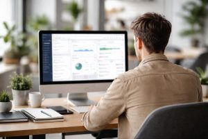 personne-bureau-ordinateur-plantes-decoration
