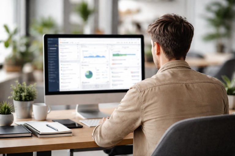 personne-bureau-ordinateur-plantes-decoration
